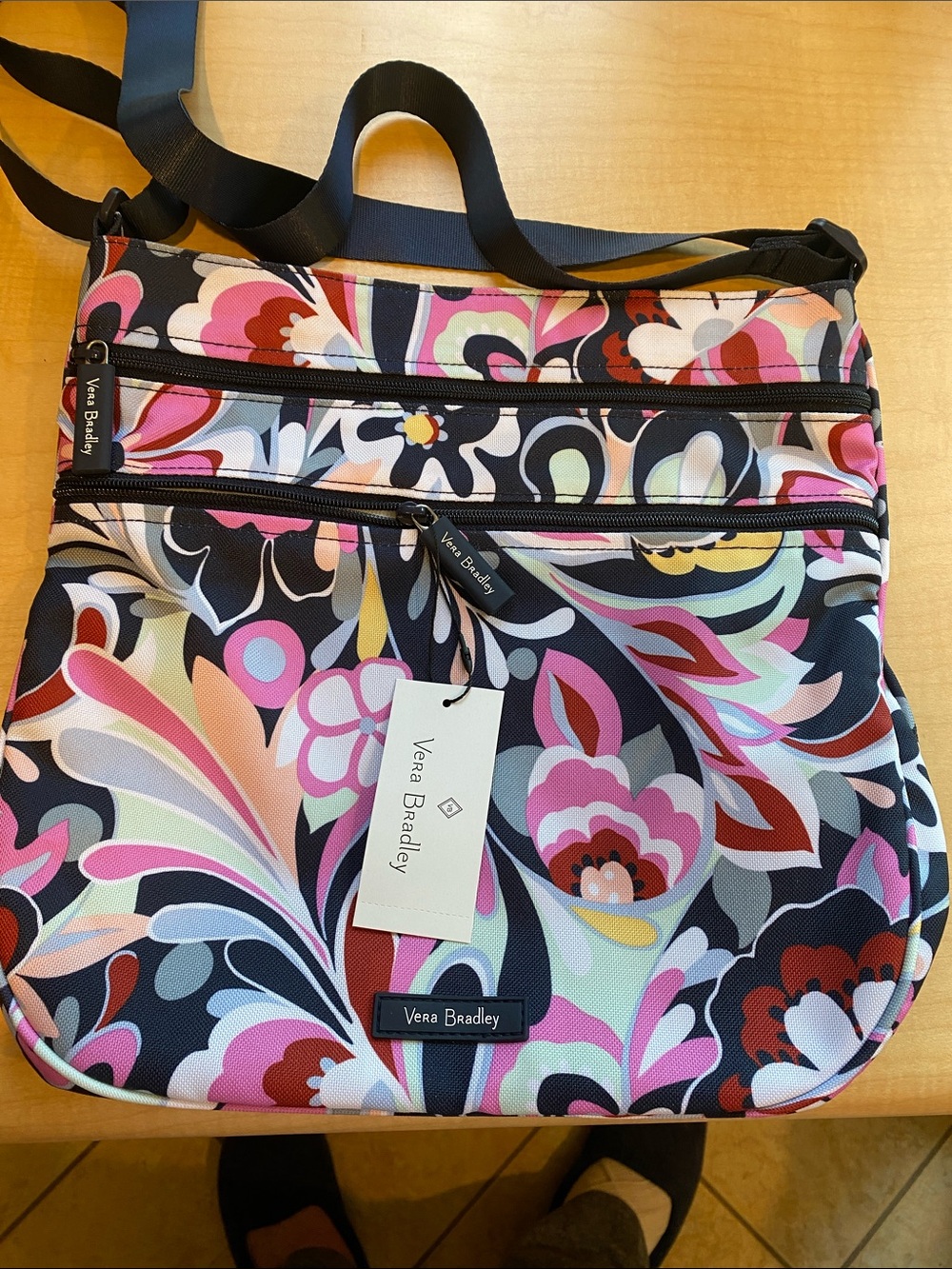 Vera Bradley Floral Print Crossbody in Black and Pink Multi
